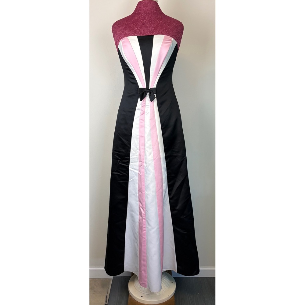 VTG Jessica McClintock Gunne Sax Dress 5/6 Black Pink Strapless Maxi‎ Gown Bow